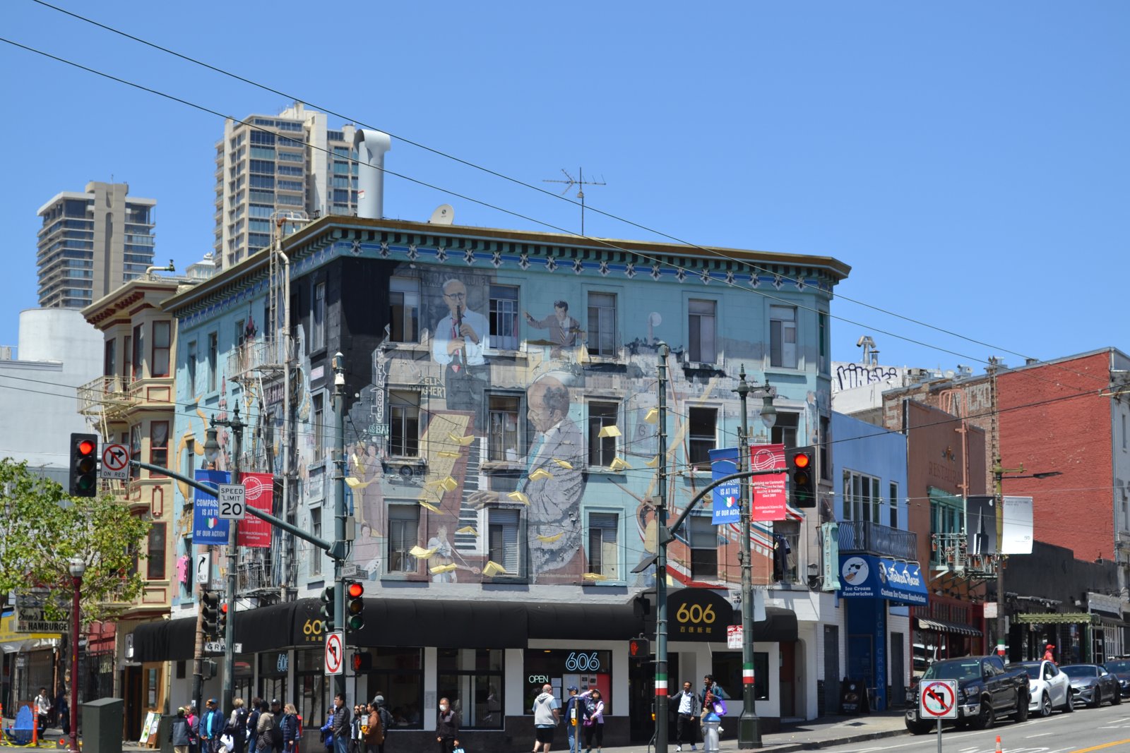 The jazz mural at the corner of Broadway and Columbus, North Beach