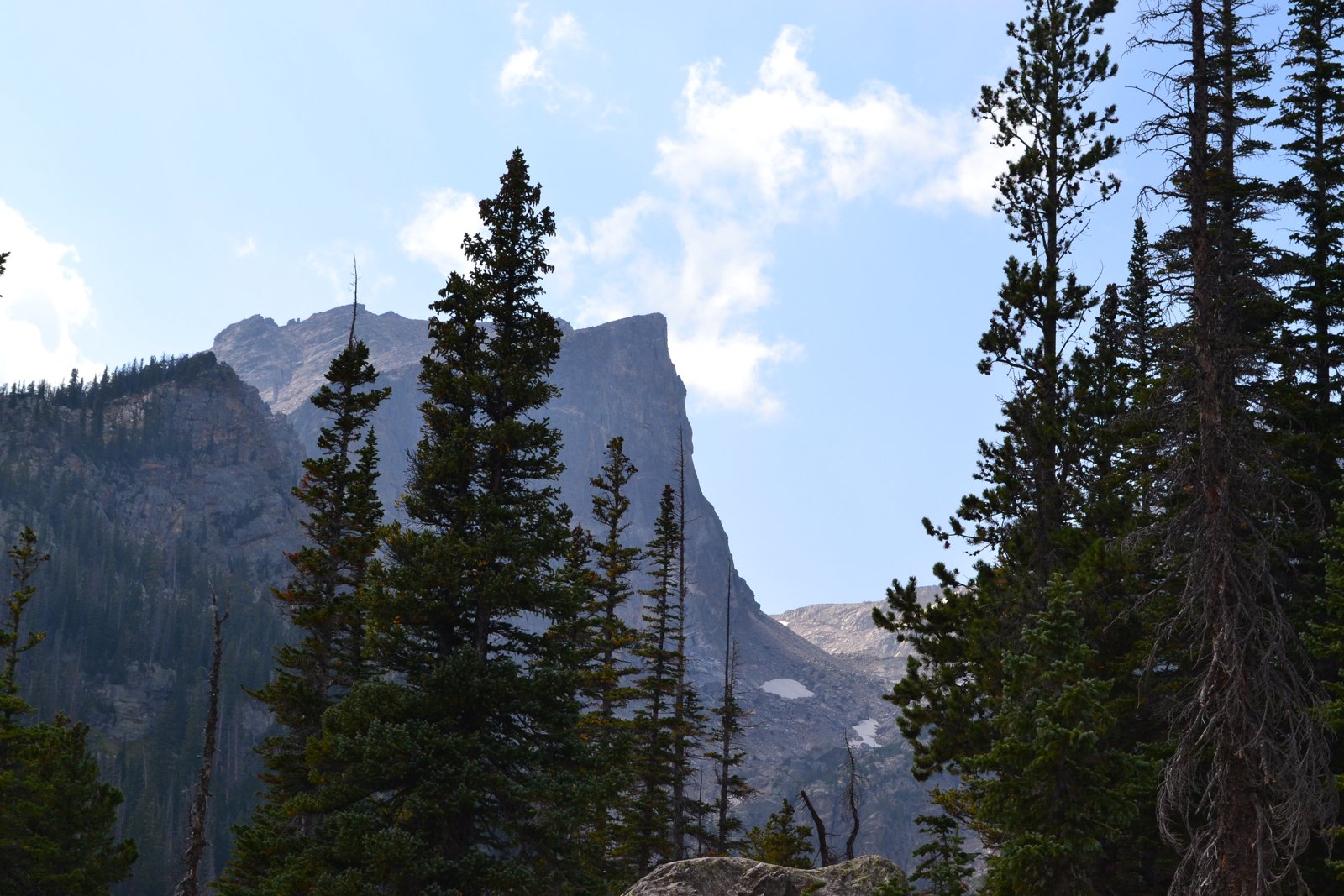 The flat granite brow of Hallett Peak