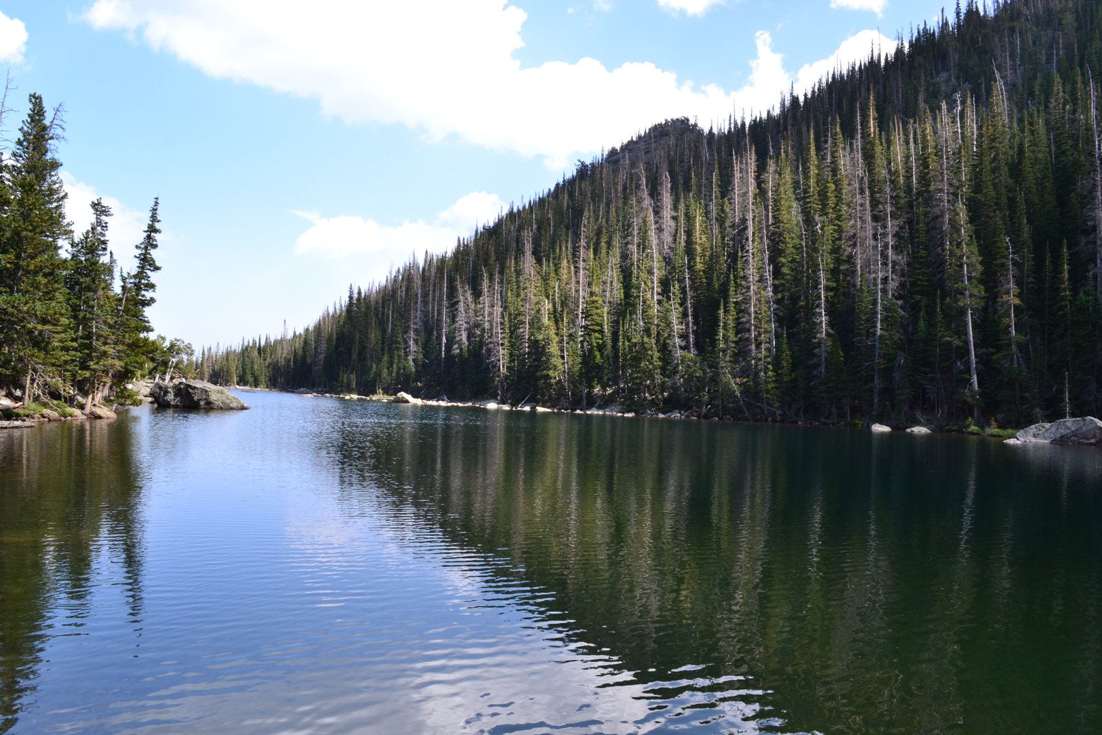 An alpine lake holding the sky